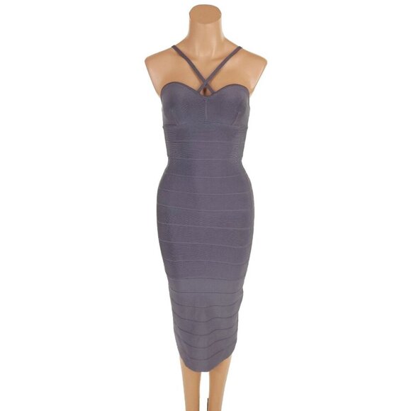 Herve Leger Recycled Rayon Midi Dress Size XS Womens Gray $630 - Picture 2 of 16